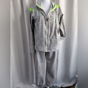 Women's Heather Gray Active Zip Hoodie & Jogger Set with Neon Green Trim